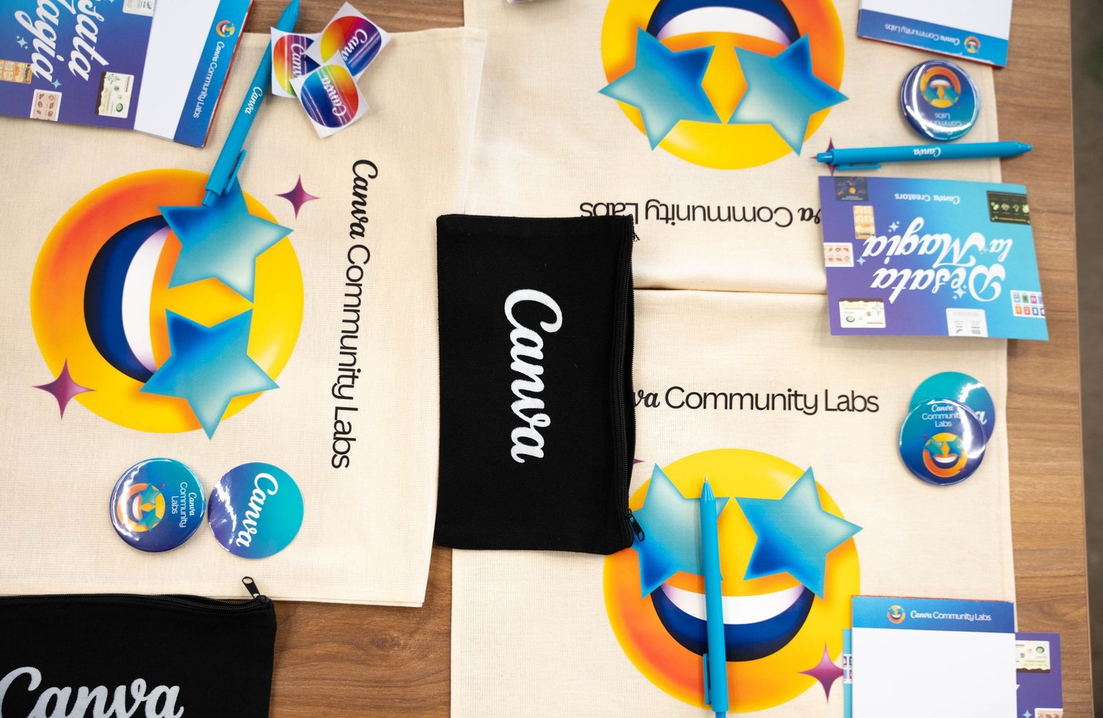 colorful canva community labs merchandise display
