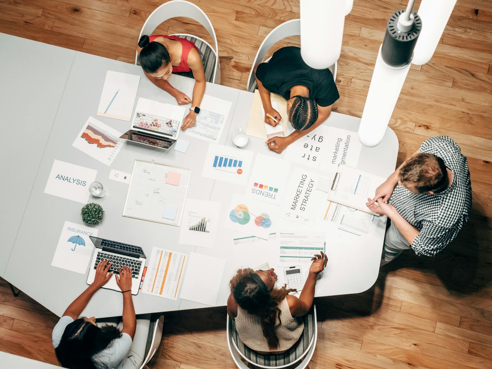 overhead shot of people in a meeting